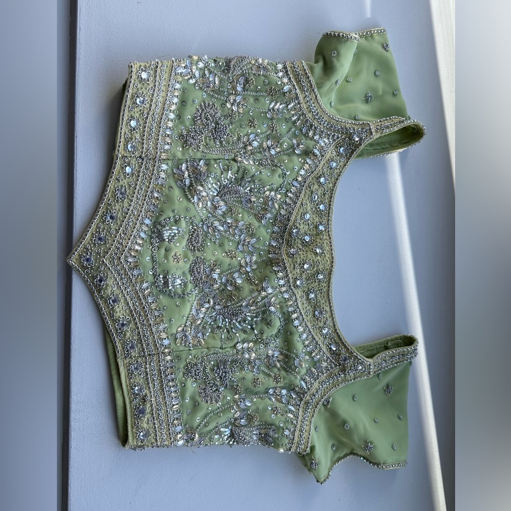 Pistachio Green & Canary Yellow Lehenga Choli - Indian Dress - Picture 4 of 14